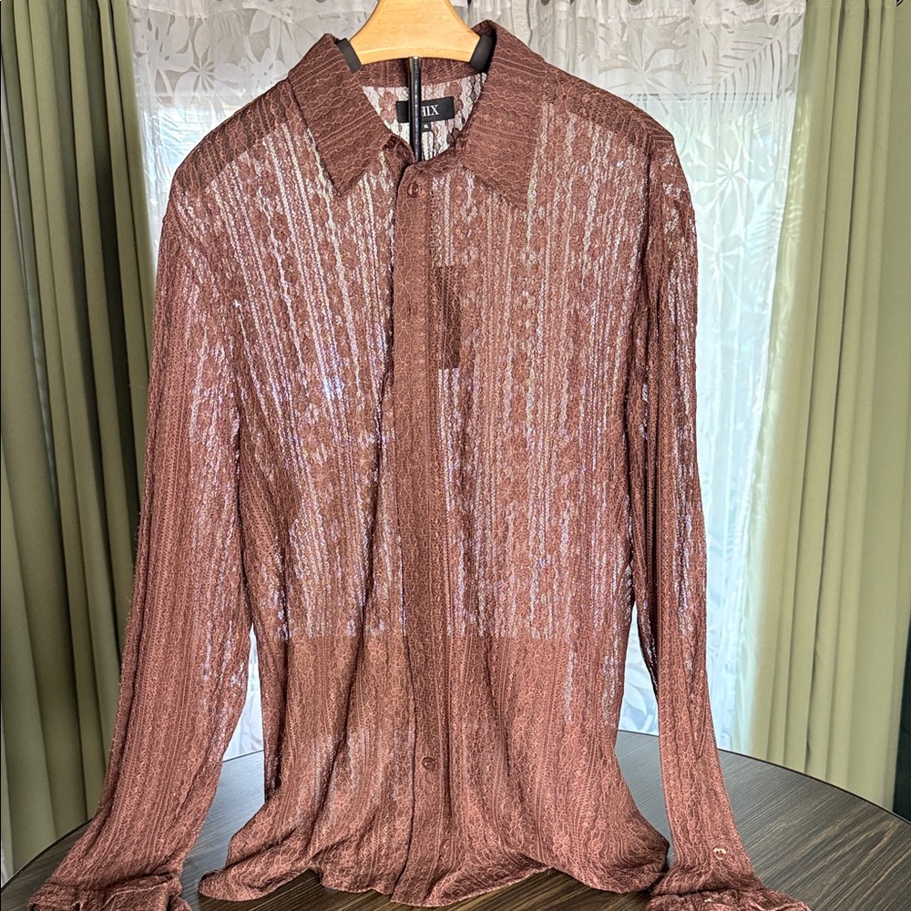Sheer Brown Long Sleeve Shirt by PhixofLondon.   Size xl